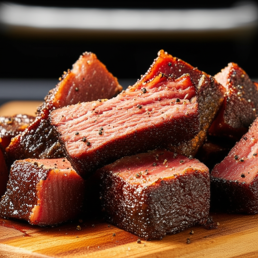 Generate a high-quality, relevant image prompt for an article about: Burnt Ends Recipe: Easy & Delic