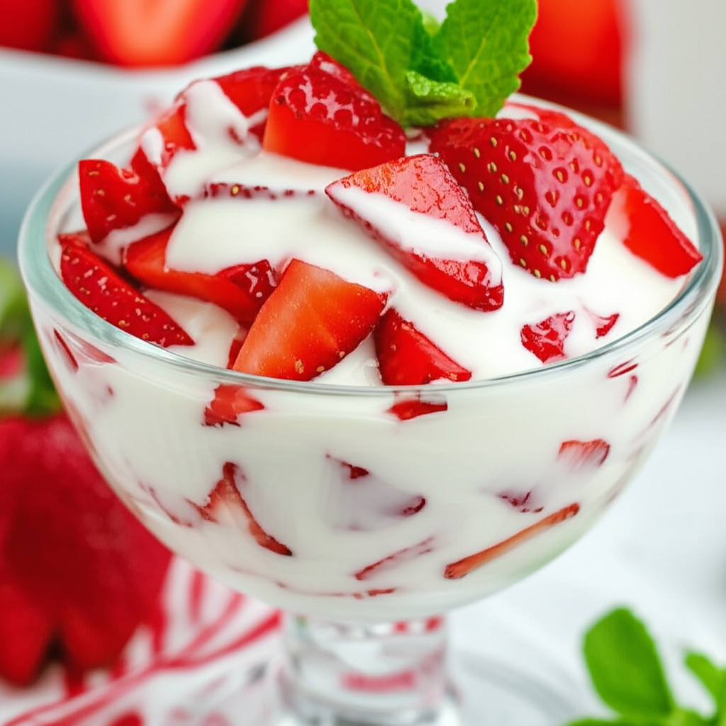 Generate a high-quality, relevant image prompt for an article about: Fresas con Crema Recipe: Easy &