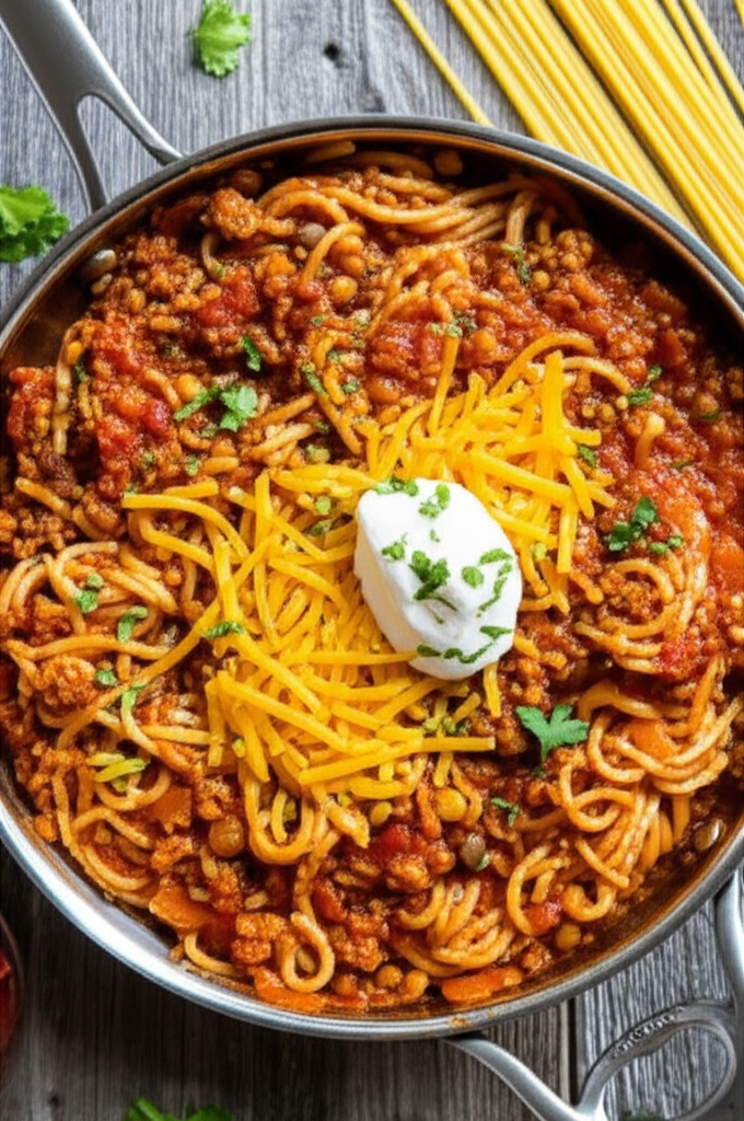 Generate a high-quality, relevant image prompt for an article about: taco spaghetti recipe