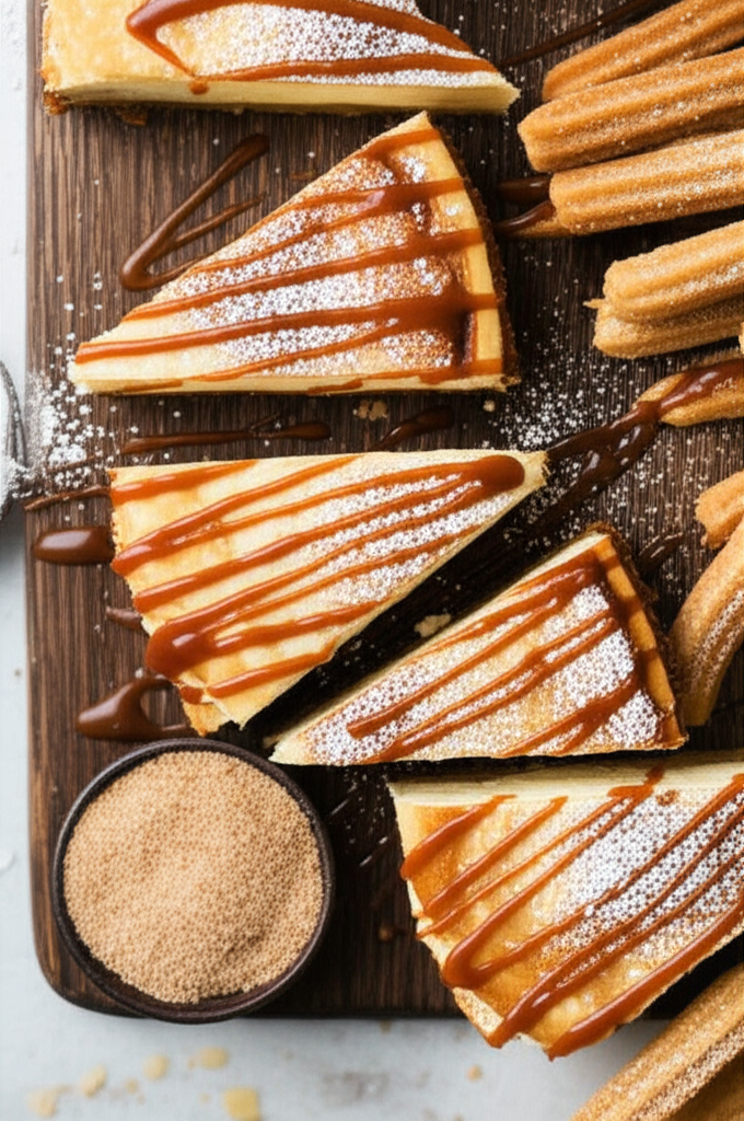 Generate a high-quality, relevant image prompt for an article about: churro cheesecake recipe